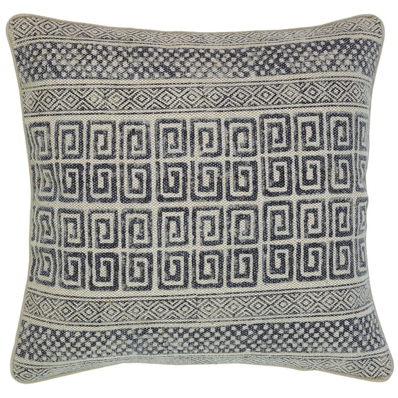 Peppermint Home Greek Key Cotton Print Decorative Throw Pillow Cover, 24"x 24", Grey
