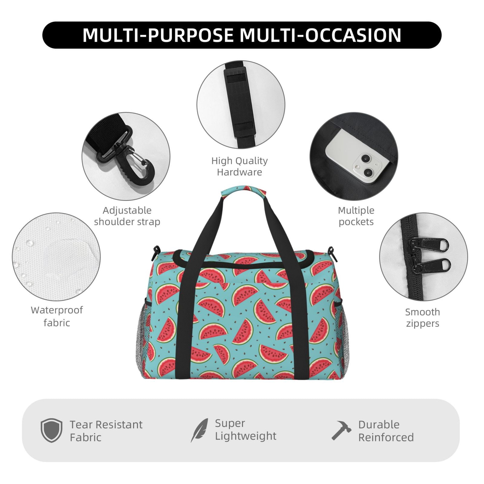 Fuzoiu Watermelon Print Travel Duffle Bag,Carry On Tote Bags,Duffel Bag,Sport Gym Bag, Hospital Bag for Labor and Delivery, Overnight Bag,Luggage Bag