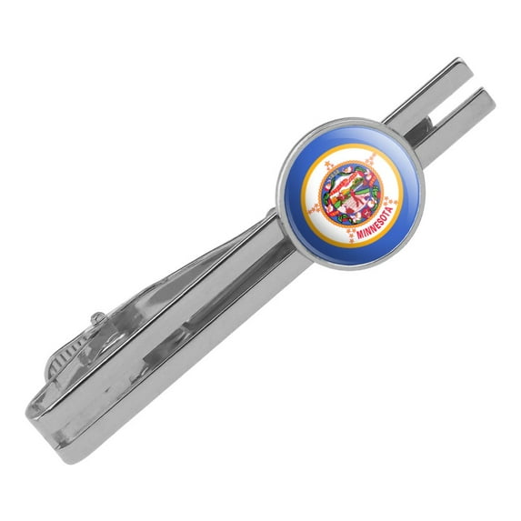 Minnesota State Flag Round Tie Bar Clip Clasp Tack Silver Color Plated