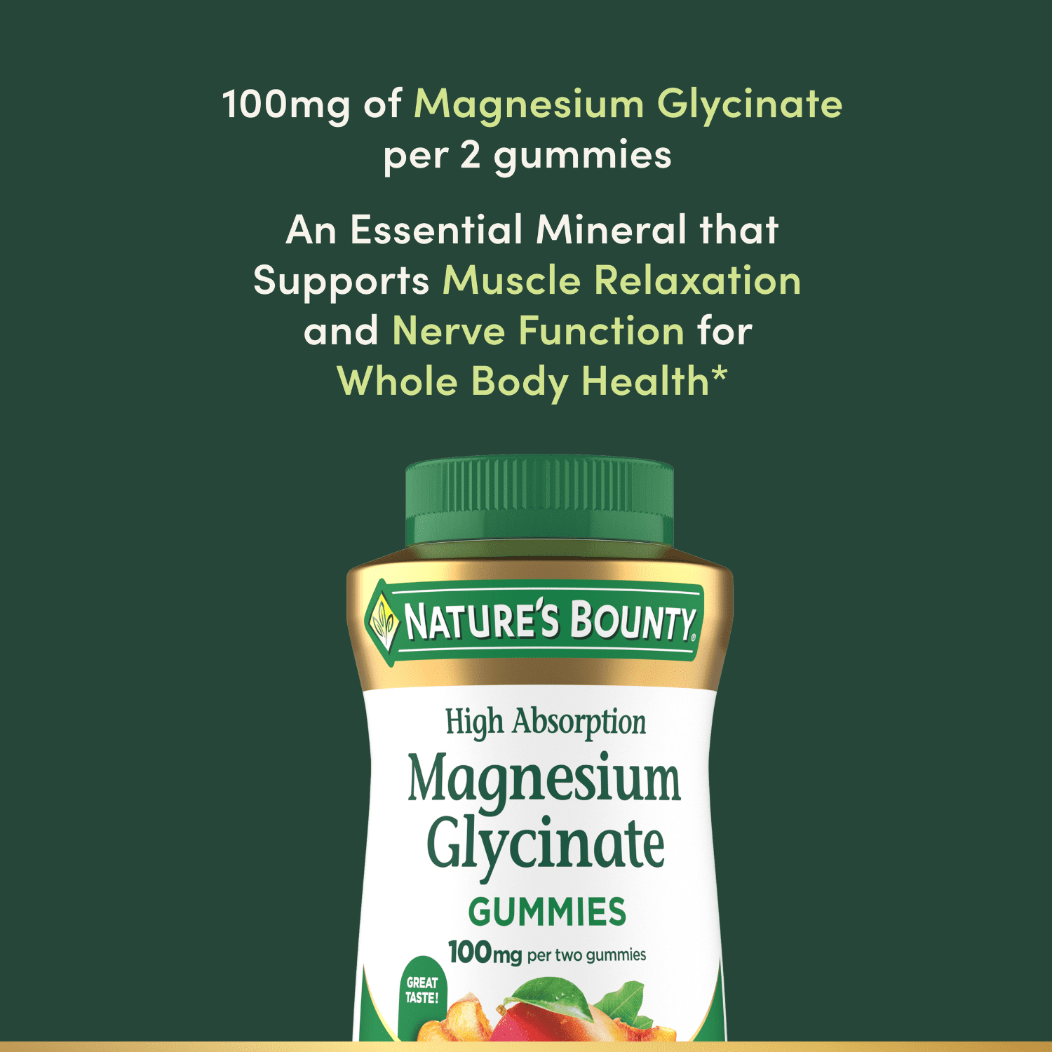 Nature’s Bounty High Absorption Magnesium Glycinate Gummies for Whole Body Health, 60 Count