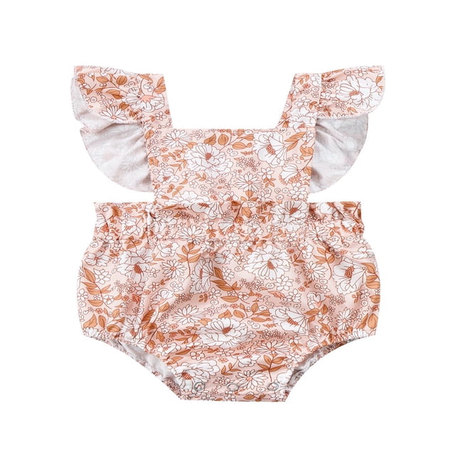 MesaSe Summer Baby Girls Romper Shell Print Ruffle Flying Sleeve Back Bandage Snap Crotch Bodysuit Pink Shell 6-12 Months