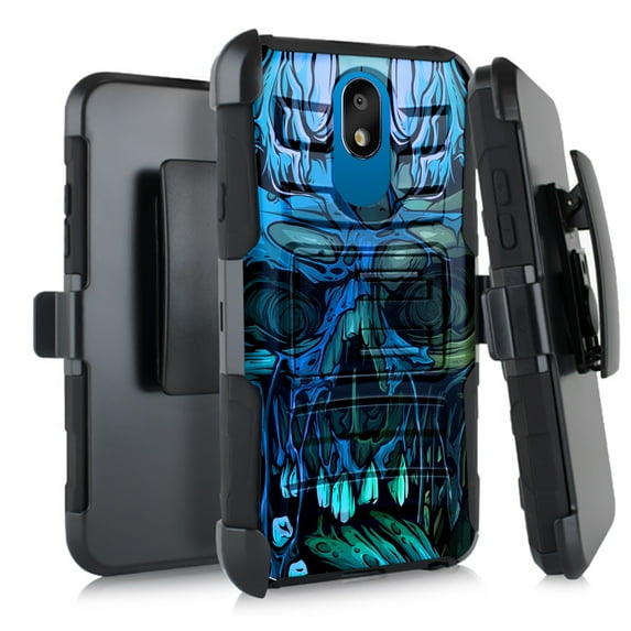 DALUX Hybrid Kickstand Holster Phone Case Compatible with Neon Plus LMX320 (2020) - Blue Cursed Skull