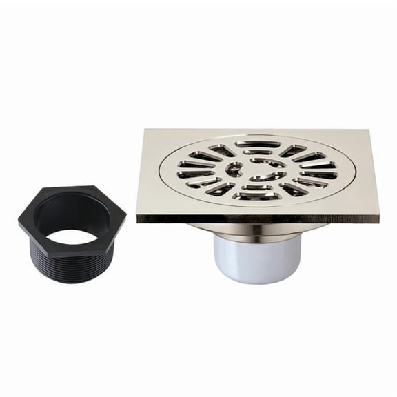 4 in. Watercourse Square Brass Shower Drain, Polished Nickel