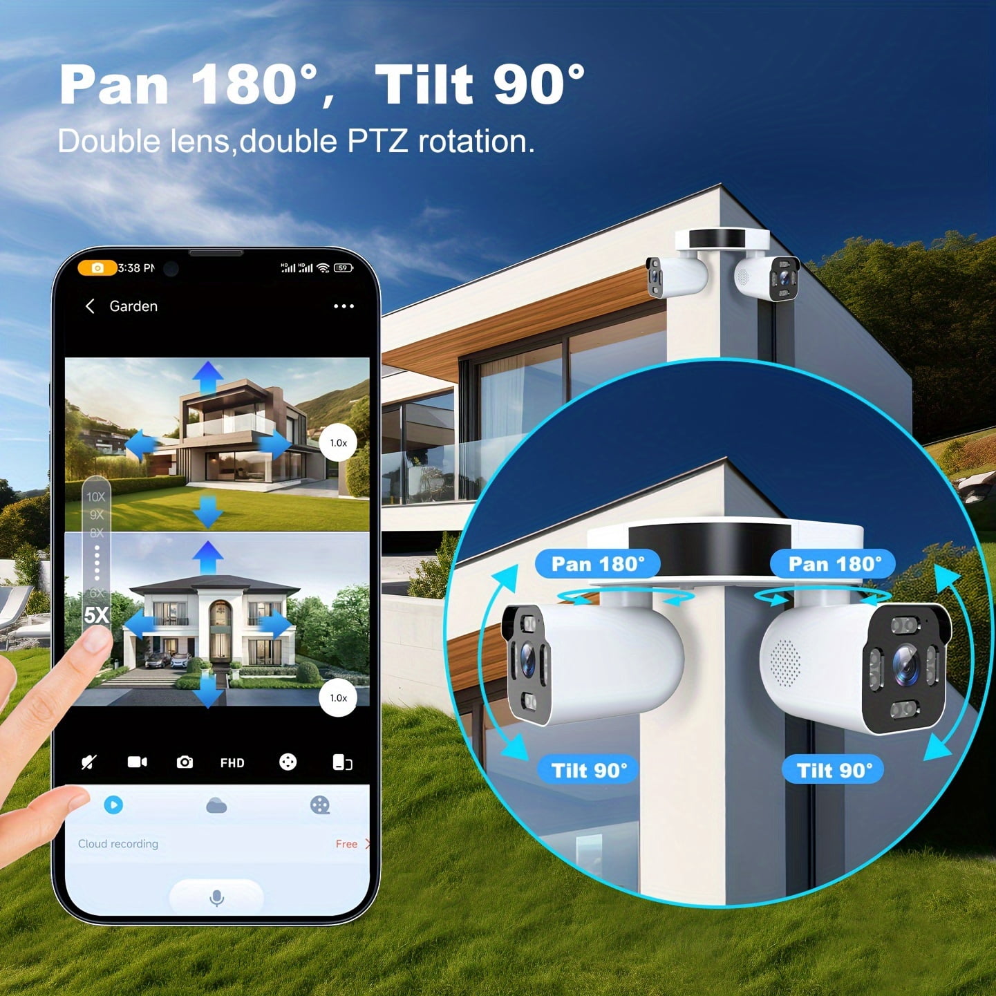 2.5K PTZ WiFi Outdoor Security Camera, Dual Lens 5MP with Audio, Motion Detection, Color Night Vision, Wired Wireless Outdoor Cam