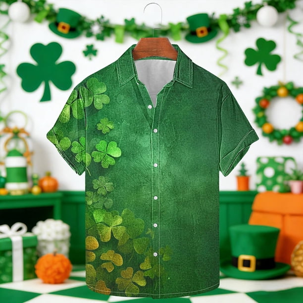 Blusa y camisa de manga corta con cuello vuelto para hombre Camisa de manga corta estampada para el Día de San Patricio Tops casuales con cuello vuelto Camisa Blusa Tops para hombre