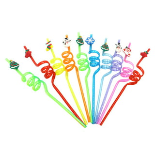 24 PCS Christmas Party Favors Drinking Straws Reusable Xmas Plastic Straw  with Cartoon Decoration for Kids Christmas Party Supplies for New Year