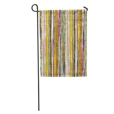 SIDONKU Watercolor Pattern Brush Strokes and Stripes Hand Black Gold Pink Green Brown Colors White Garden Flag Decorative Flag House Banner 12x18 inch