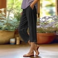 thumbnail image 2 of QATAINLAV Linen Capris Pants for Women Summer Casual Loose Drawstring Elastic High Waist Straight Cropped Trousers with Pockets Beach Clothes Black M, 2 of 7