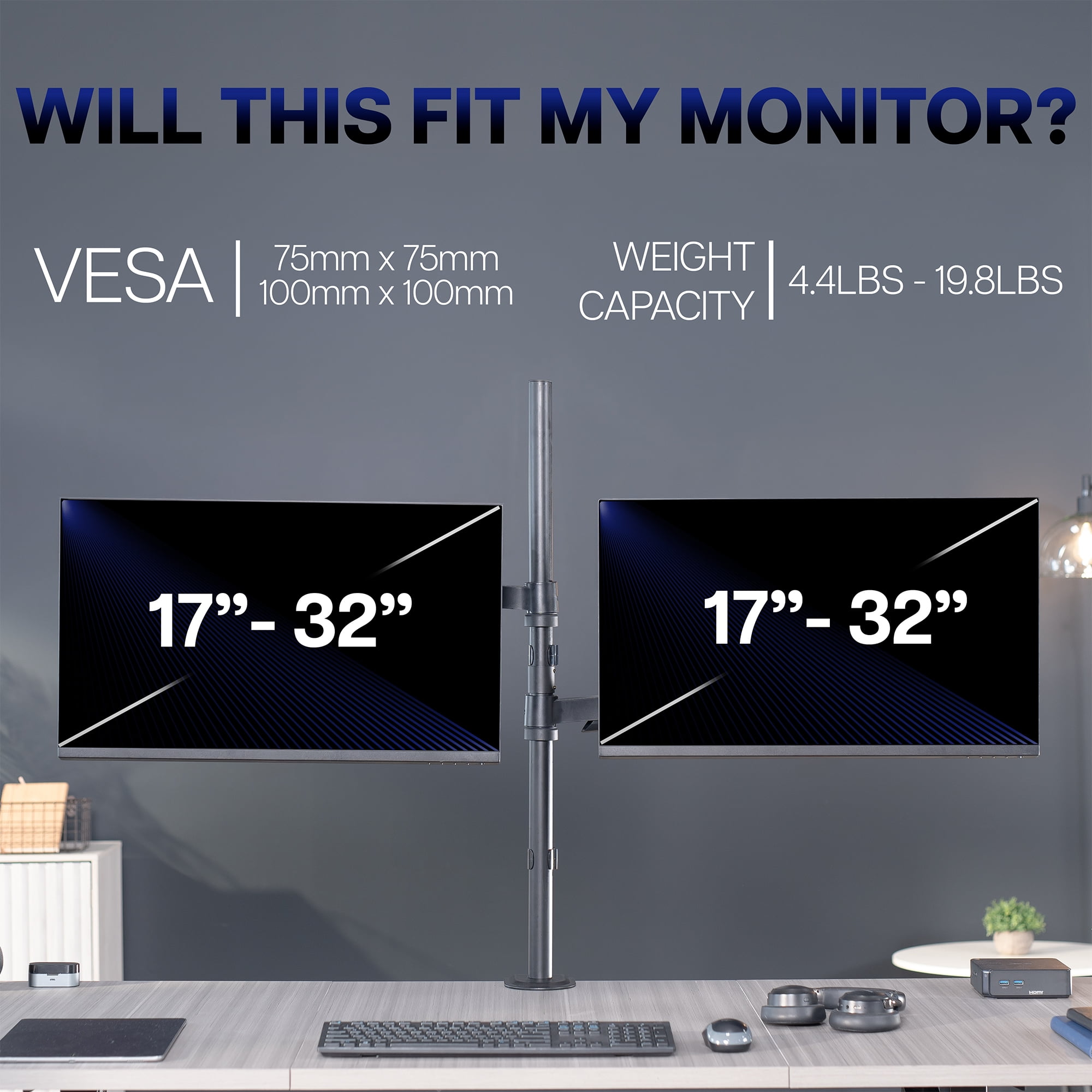 VIVO Extra Tall Dual 17" to 32" Monitor Mechanical Spring Sit-Stand Desk Mount