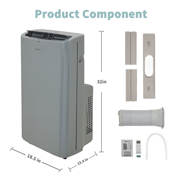 Shinco 14000 BTU 10000 BTU DOE 700 sq ft Portable Air Conditioner，GREY ,with heat