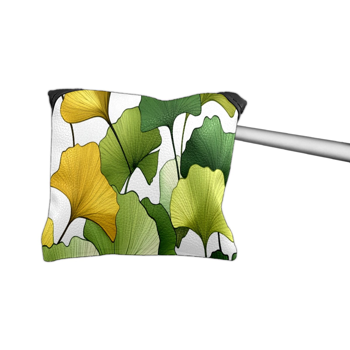 Golf Mallet Putter Cover Premium Leather Waterproof Golf Putter Head Cover with Magnetic Closure Yellow Green Ginkgo Leaves