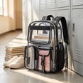 thumbnail image 7 of Transparent Backpack for Women Men, Clear PVC Bookbag Stadium Approved Heavy Duty School Bag with Reinforced Shoulder Straps - Spacious Travel Daypack for Students Teens Adults, Concert, Work, Black, 7 of 7
