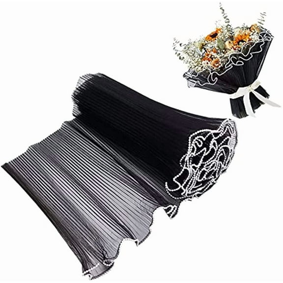4.37 Yards White Flower Wrapping Mesh Paper Pearl Edge Bouquet Packaging Paper Wrinkled Translucent
