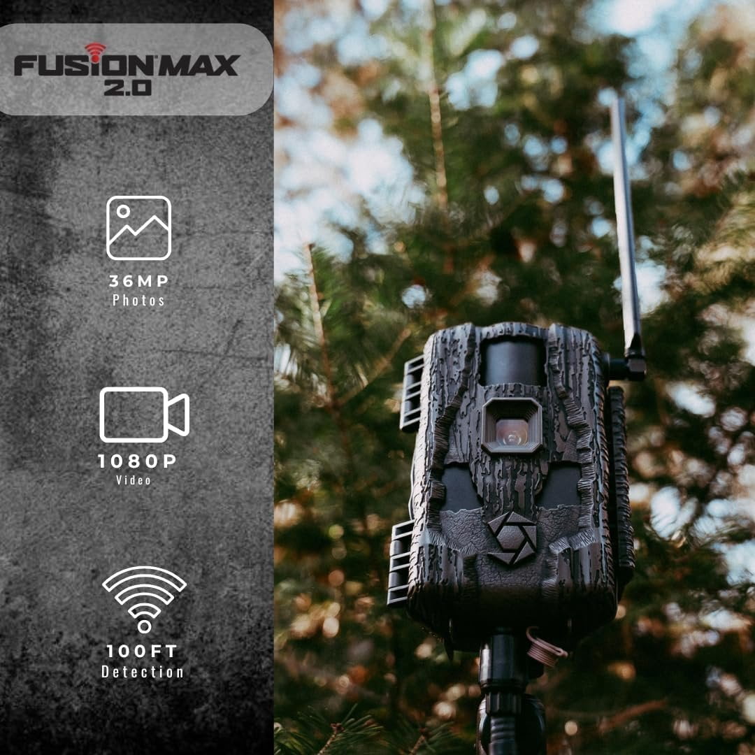 Stealth Cam Fusion Max 2.0 Cellular Trail Camera  36MP Photo, 1080P Video, AT&T/Verizon Compatible, Motion Activated w/Night Vision  Hunting & Wildlife Surveillance Camera + Solar Panel 2PK