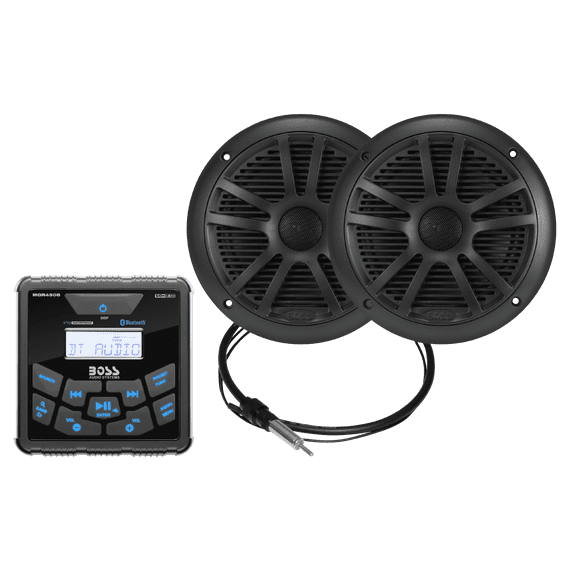 BOSS Audio Systems MCKGB450B.6 Marine Stereo Kit, Bluetooth Gauge Receiver with 6.5" IPX6 Weatherproof Speakers, AM/FM & NOAA Weather Band