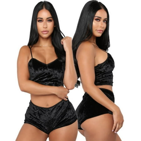 

Women Sexy Strappy Babydoll Lingerie Satin Pajama Set Camisole with Shorts 2 Piece Sleepwear