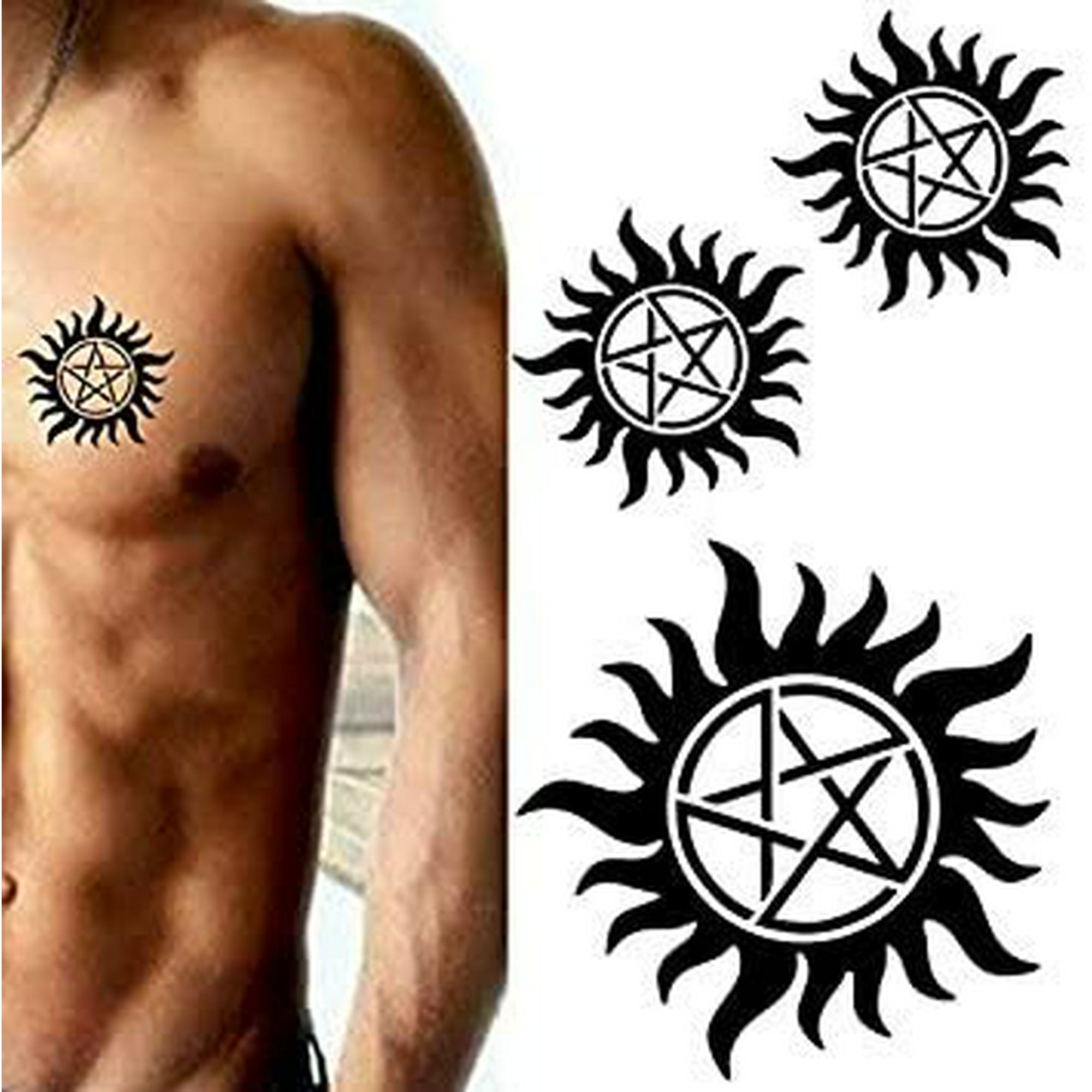 Yeeech Temporary Tattoo Sticker Paper Supernatural Circle Pentagram Sun for  Arm Chest (2 Sheet) | Walmart Canada