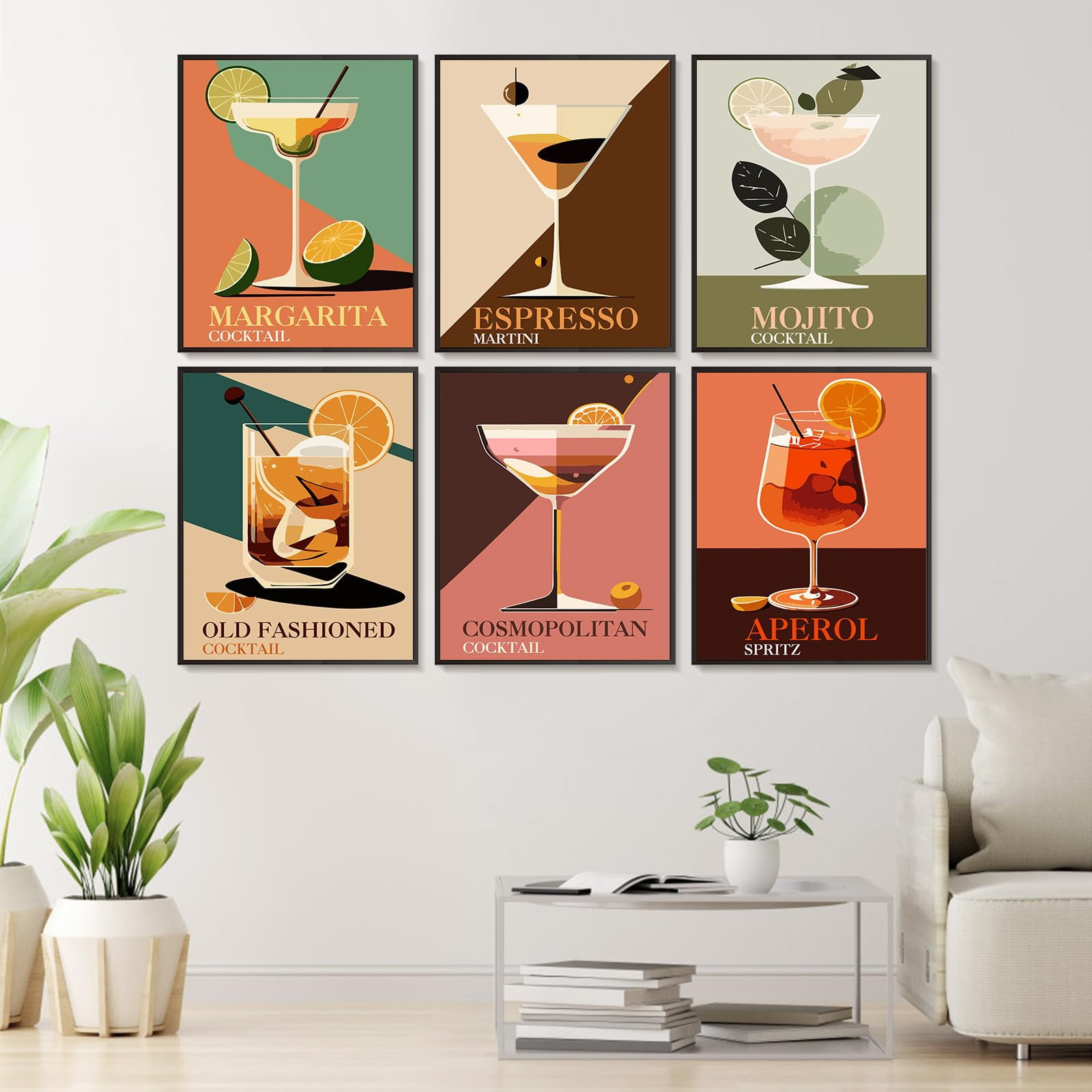 6 Pack Paint by Numbers Kit for Adults Beginners - 8x10 Inch Cocktail Adult Paint by Number Kits on Canvas, DIY Acrylic Oil Number Painting Kits for Adults, Perfect for Gift Home Decor（No Frame）