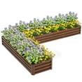 thumbnail image 1 of Outsunny L-Shaped Galvanized Raised Garden Bed, Dark Brown Wood Effect, 1 of 10