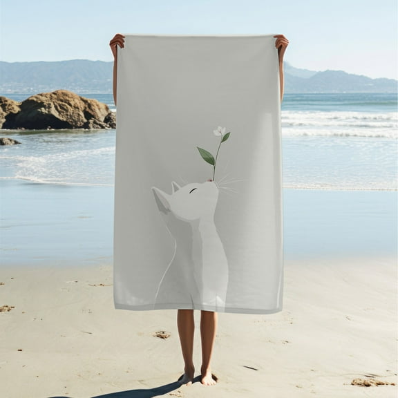 Adult Beach Towel, Modern Simple Beach Towel, Cat Print Bath Towel