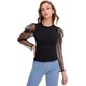 thumbnail image 1 of Blusas ajustadas con cuello redondo y manga abullonada para mujer Negro XL Negro XL Xishao ropa, 1 of 2