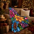 thumbnail image 3 of Vibrant decorative motif Floral, Festive autumn celebration Scene, Warm Flannel Blanket for Living Room and Family Room with Detailed Artwork, Art Lovers autumn celebration Gift, Festive Home Decor, 3 of 9