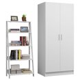 thumbnail image 1 of Madesa Ensemble Garde-Robe et Étagère Échelle 2 Pcs : Garde-Robe 31"L + Étagère Échelle 24"L 5 Niveaux pour Rangement, Chambre, Bureau – Blanc, 1 of 5
