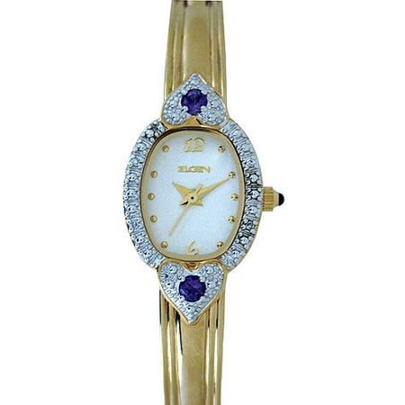 Elgin Women's Crystal Accent Gold-Tone Heart Watch