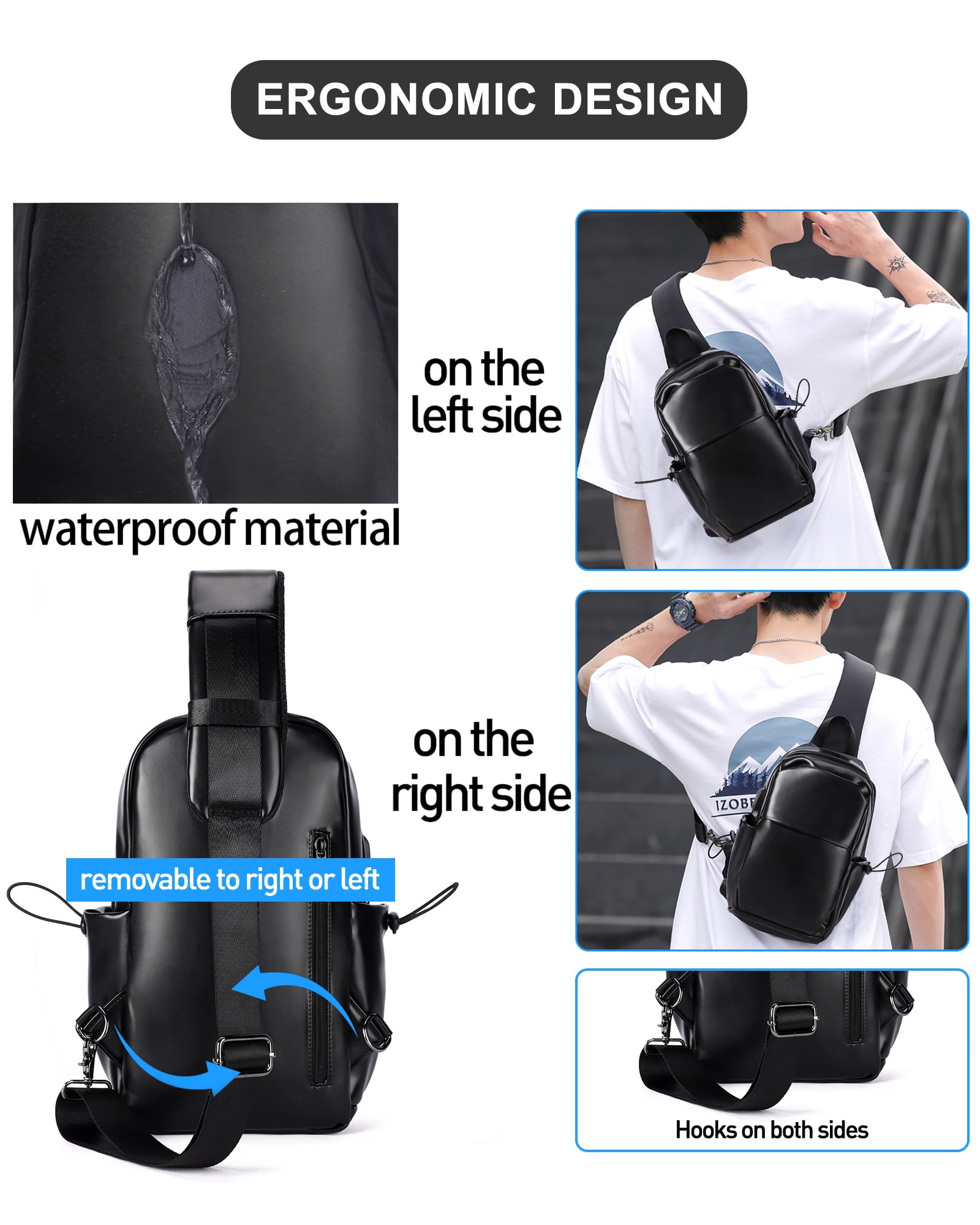 SYCNB Sling Backpack Crossbody Bag for Men Women,Small Backpack One Shoulder Bag, Water Resistant Chest Bag, Adult Unisex, Gray
