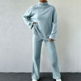 thumbnail image 2 of YUGYXL Women's 2 Piece Outfits Long Sleeve Turtleneck Knit Pullover Sweater and Wide Leg Pants Sweatsuit Tracksuit Sets Light Blue XL, 2 of 8