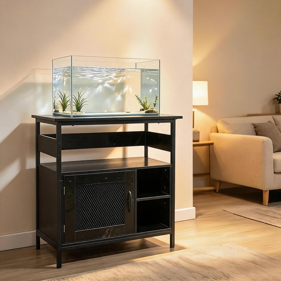 Heavy Duty 40-50 Gallon Aquarium Stand – 4-Tier Metal & Wood Open Storage Shelves, Built-In Power Outlets, Sturdy Legs, Multi-Purpose Rack for Fish Tank, Terrarium & Home Storage