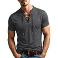 thumbnail image 5 of LODIENY Short Sleeve Shirts for Men Retro Style Lace up Tops Medieval Viking Hippie Halloween Cosplay Pirate Renaissance Costume Dark Gray S, 5 of 9