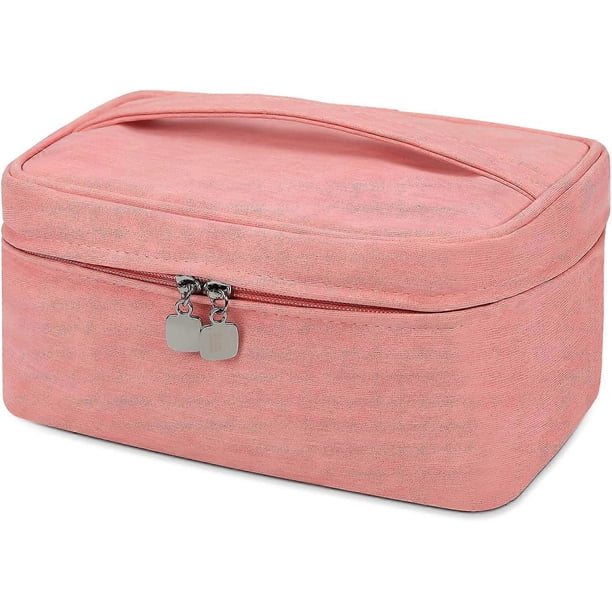 Makeup Bag Waterproof Cosmetic Bag Leather Makeup Travel Bag Portable Makeup Brush Bag Multifunctional Makeup Organizer Bag for Women, 2-Pack, Pink