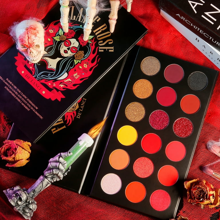 Red Eyeshadow Palette 18 Shades Highly Pigmented Long Lasting Matte Shimmer Orange Red Gold Black