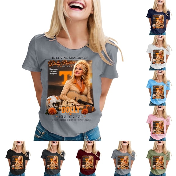 Women's Vintage Dolly Shirt Parton Memorial T-Shirt Country Music Legend Graphic Tee Shirt Casual T Shirts Short Sleeve Crewneck Tops,L
