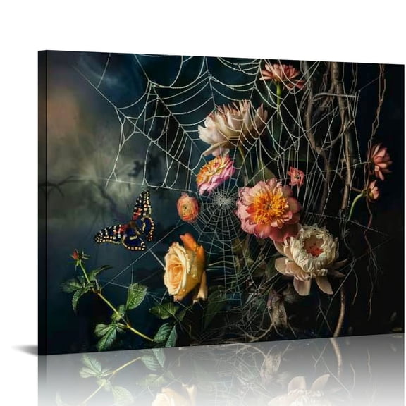 Orinice Moody Decor Vintage Botanical Floral Canvas Wall Art, Victorian Gothic Dark Academia Rustic Antique Wall Decor Aesthetic Room Prints, Retro Plant Decor for Bedroom Dorm 20x16in