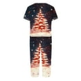 thumbnail image 4 of Mgmyaa Womens Christmas Print Pajamas Set V-Neck Short Sleeve Top Elastic Waist Cropped Pants 2 Piece Sleepwear Home Clothes, 4 of 5
