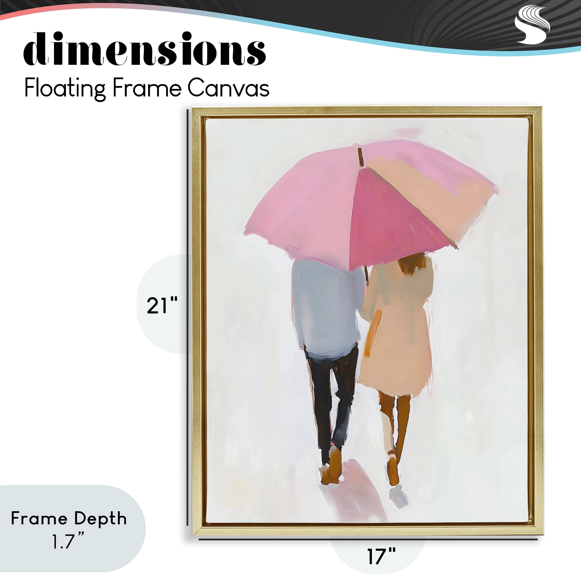 Stupell Industries Couple Stroll Under Umbrella Gold Framed Floater Canvas Wall Art, design by The Prints Vibe