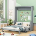 thumbnail image 2 of Euroco Queen Size Murphy Bed with Desk and Shelves, Convertible Wall Bed into Cabinet for Living Room, Easy Open and Close, Gray, 2 of 16