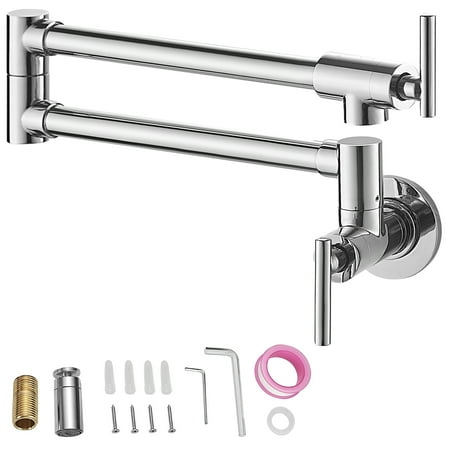 VEVOR Pot Filler Faucet  Solid Brass Commercial Wall Mount Kitchen Stove Faucet with Polished Chrome Finish  Folding Restaurant Sink Faucet with Double Joint Swing Arm & 2 Handles