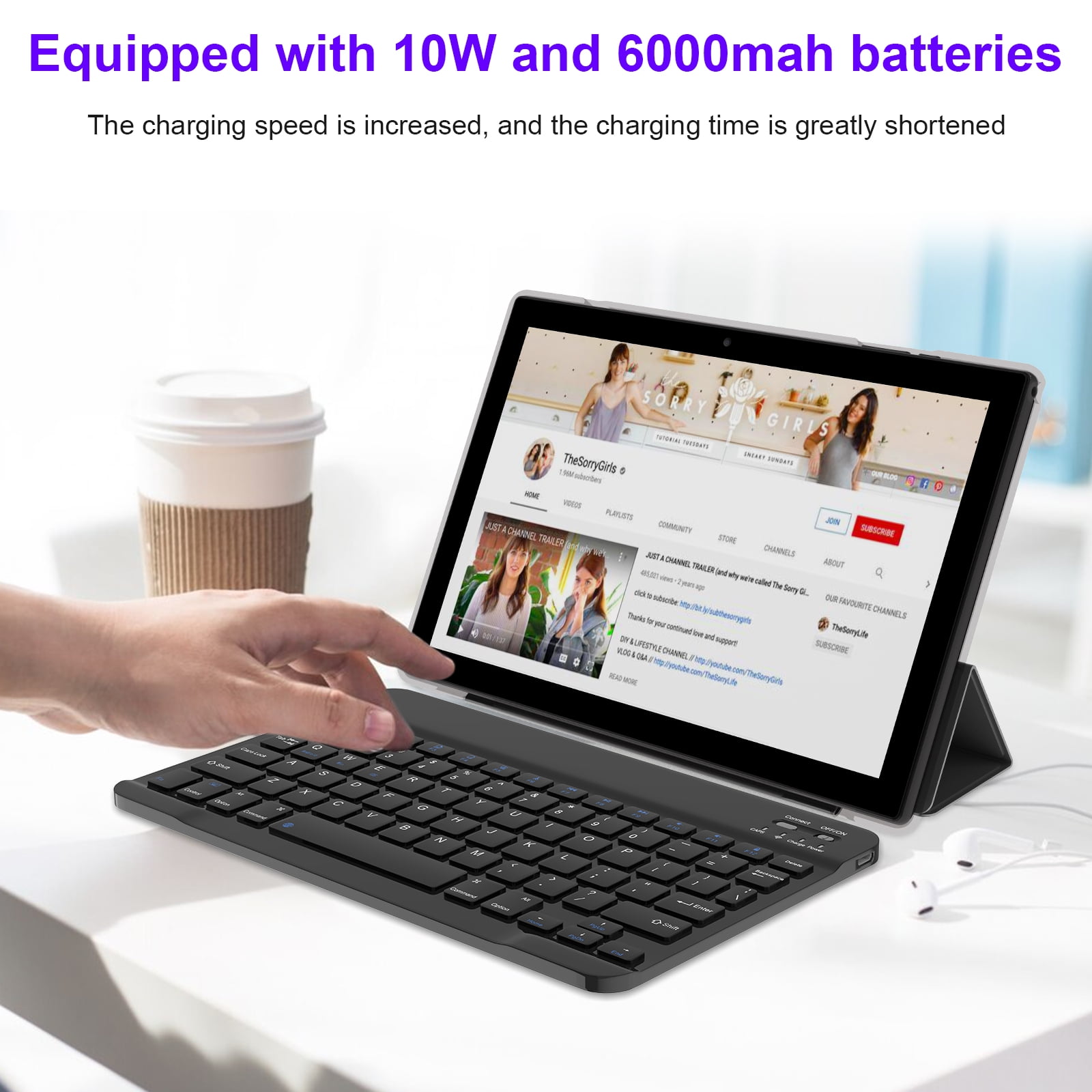 10 inch Tablet Android, 2 in 1 Tablet with Keyboard, 4GB+64GB Tablet PC, Quad Core, 1280 * 800 HD Screen, Dual Camera, Wi-Fi, BT Computer Tablets with Case Mouse Stylus