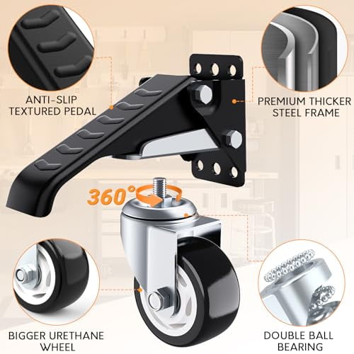 Workbench Casters Wheels 880Lbs Retractable Casters Set of 4 Heavy Duty Side Mount Caster Rollers 3" Stepdown Castor Wheels for Bench Machinery Work Table with Installation Template, 4 Pack
