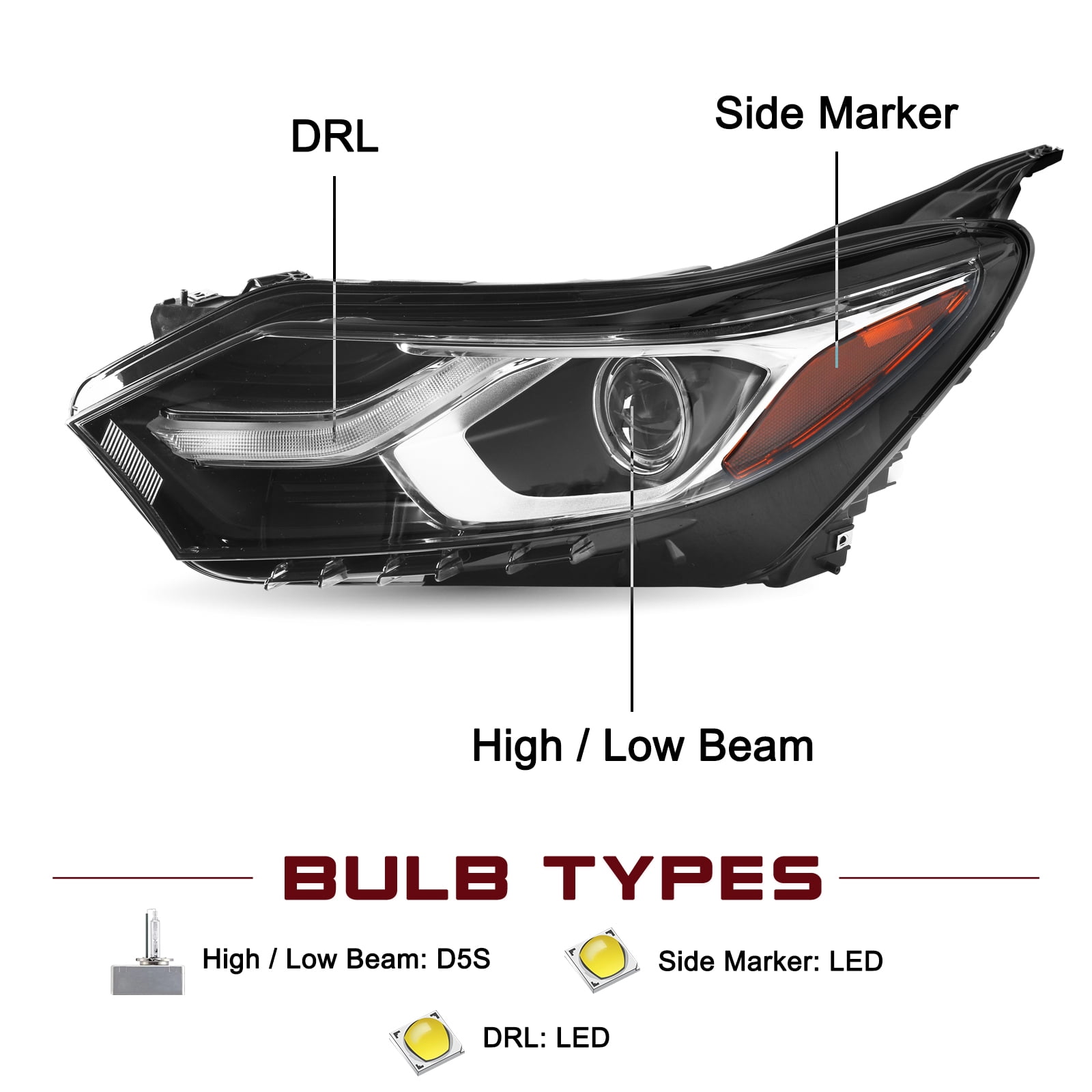 For 2018-2021 Chevy Equinox HID/Xenon w/ LED DRL Headlight Headlamp Driver Side