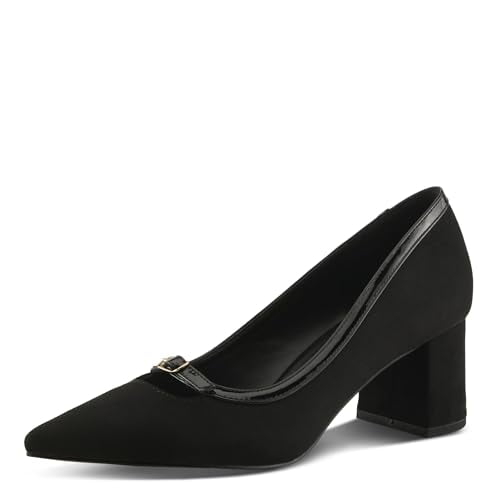 PATRIZIA ERONE Women’s Block Heel Pump – Pointed Toe Slip-On with Buckle Detail and Patent Trim