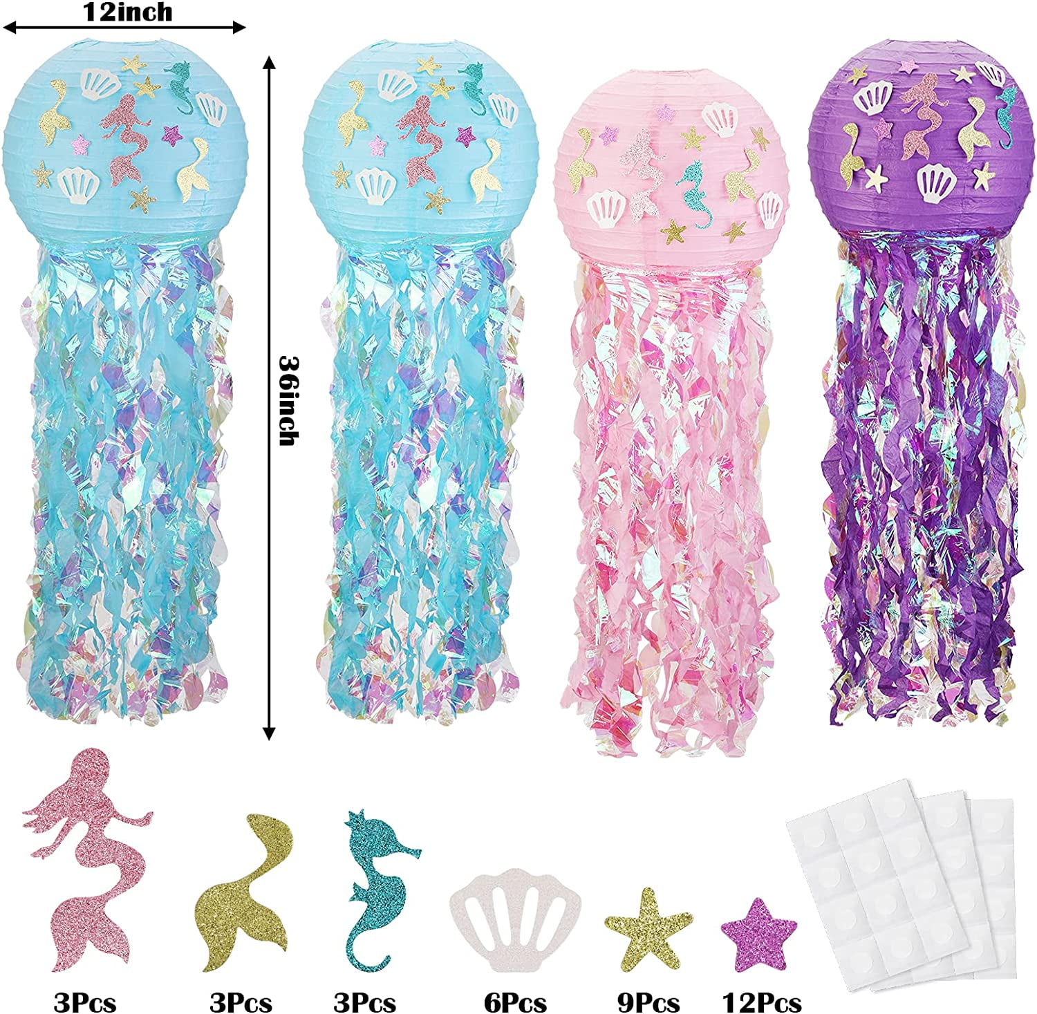 3PCS Mermaid Jellyfish Lanterns Hanging Paper Lanterns for Child