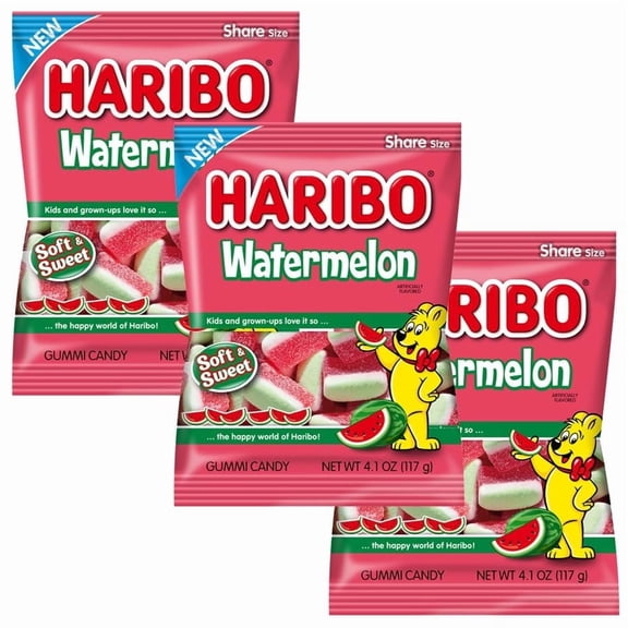 Haribo Watermelon Soft & Sweet, 4.1oz Gummy Bag (3 Pack)