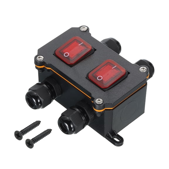 Uxcell Toggle Switch, Rocker Button Inline Cord Switch DPST ON-OFF IP65 Waterproof with Red Rocker Button AC125V-250V/16A-20A