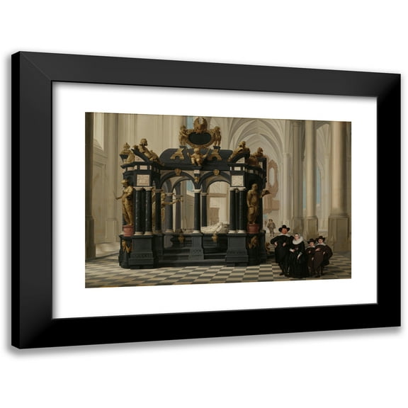 Dirck Van Delen 14x11 Black Modern Framed Museum Art Print Titled - A Family Beside the Tomb of Prince William I in the Nieuwe Kerk, Delft (1645)