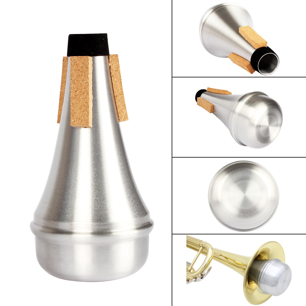 Silver Practice Trumpet Straight Mute Silencer Aluminum with Cleaning Cloth