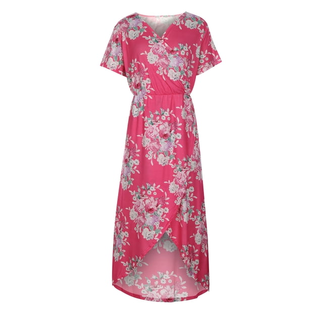 Vestido casual estampado de manga corta con cuello en V para mujer de moda Fridja qw6540